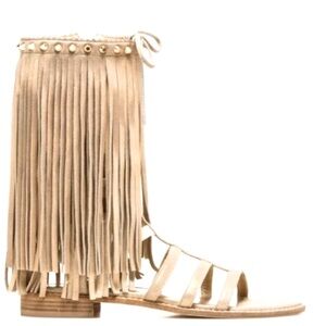 Stuart Weitzman Suede Fringe Gladiator Sandals Shoes Women's Size 9 size 40 NEW